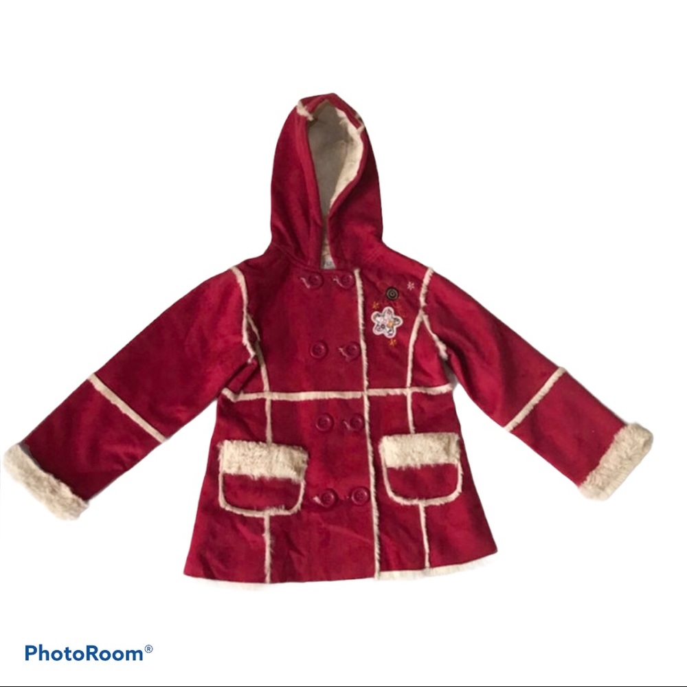 NWOT Faux Fur/ Suede Button Down Girls Coat with pockets embroidered flo…